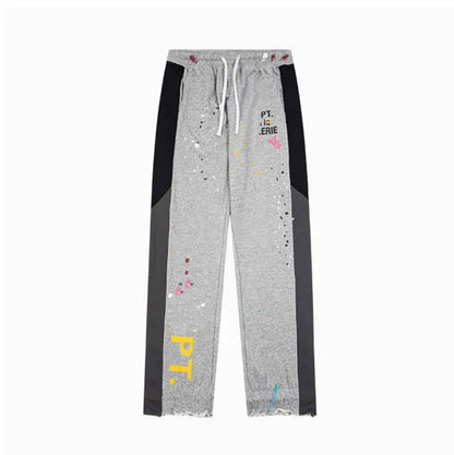 Men'S Designer Spring Graffiti-Print Sports Trousers: Letter-Print, Colour-Blocked, Drawstring, Splash-Paint Street Style