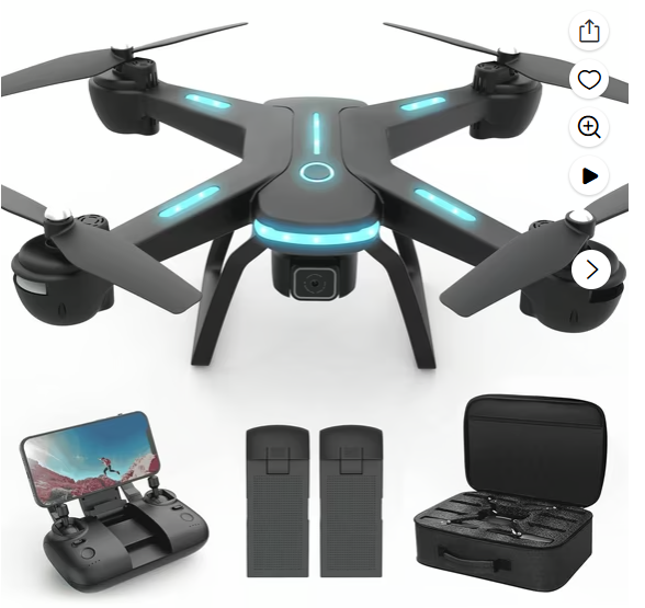 JY03 Drone with 1080P HD Camera for Adults and Kids, FPV RC Quadcopter with LED Lights and Optical Flow Sensor, 2 Batteries, Black
