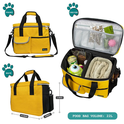 Dog Travel Bag, Travel Pet Bag Organizer, Dog Food Travel Bag with Food Container and Bowls, Dog Travel Supplies Gift Accessories for Weekend Camping, Dog Cat Diaper Bag (Grey, Large)